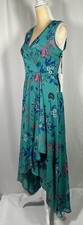 Calvin Klein Dress Maxi Flare 4 Wrap Sleeveless High /Low Chiffon Floral Green