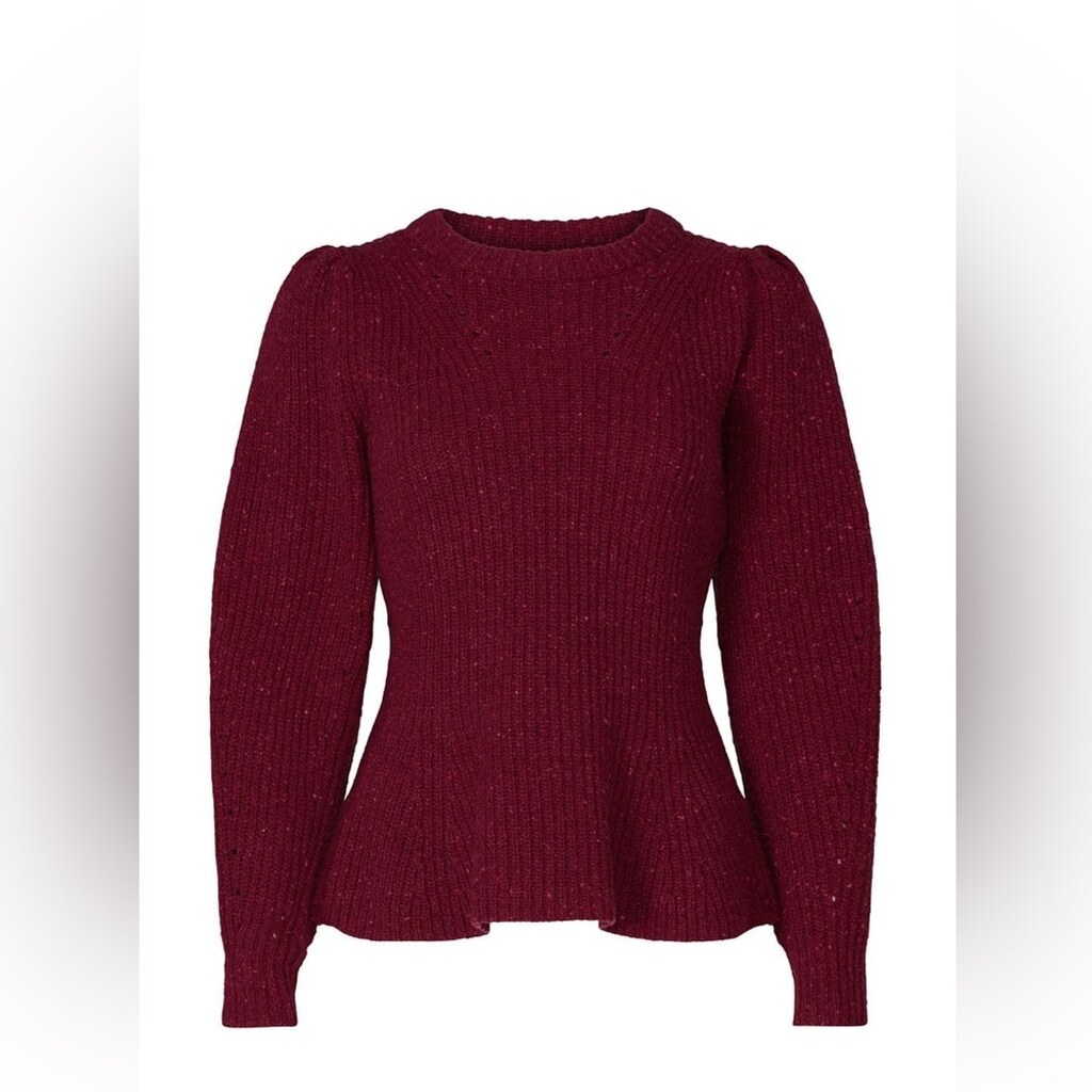 La Vie Rebecca Taylor Red Ribbed Peplum Sweater Size Large