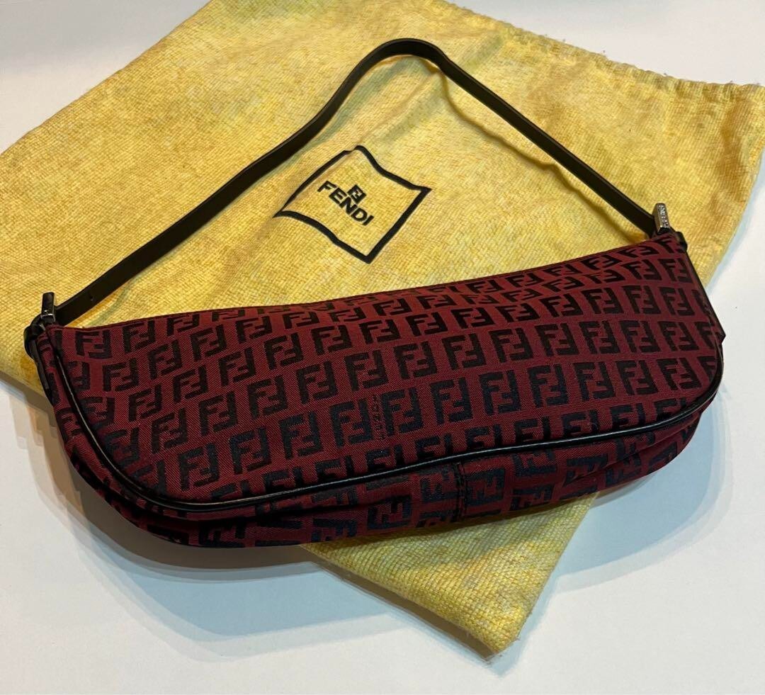 Fendi Red Black Zucchino FF Logo Mini Hand Bag Accessories