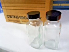  Lot of 2  Glass  4 oz Bottles Lab Apothecary Jar square w caps A-12714  NOS 