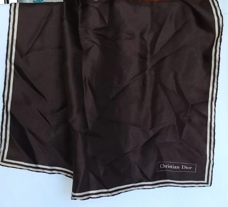 Foulard/bandana vintage Christian Dior 100% soie marron Italie 18
