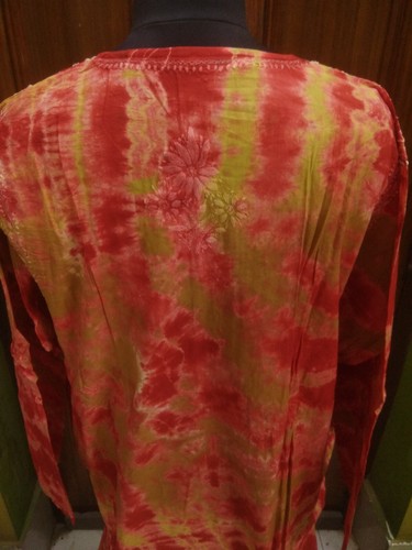 TIE DYE 9XL 7XL MAXI ETHNIC HANDMADE 100% COTTON TOP KURTI CHIKAN EMBROIDERY - Picture 7 of 10