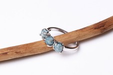 1.80Cts Natural Blue Raw Diamond Ring, Rough Uncut Three Diamond Engagement Ring