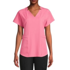 Climate Right Cuddl Duds Women  s Woven Twill Scrub Top V-neck Pink XL New