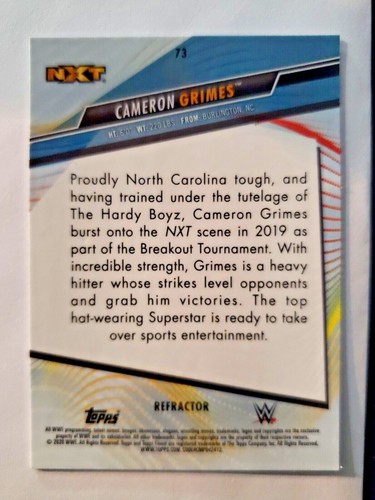 2020 Topps Finest WWE NXT #73 (RC) ROOKIE CAMERON GRIMES REFRACTOR - Picture 2 of 2
