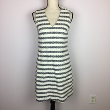 J Crew Tweed A-line Mini Dess Size 6 Womans White Blue Sleeveless V-Neck Buttons