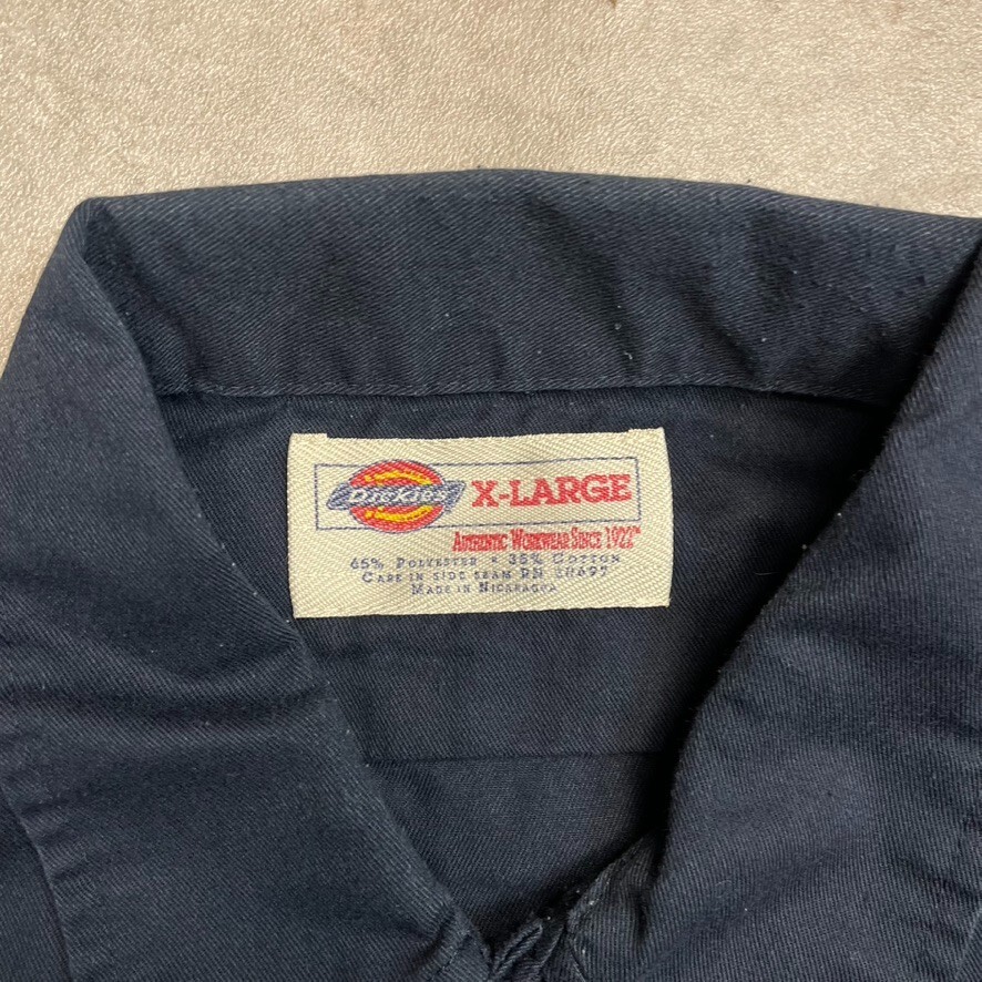 Dickies Shirt Mens Y2K Long Sleeve Button Up Workwear Top, Navy Blue, XL image 7