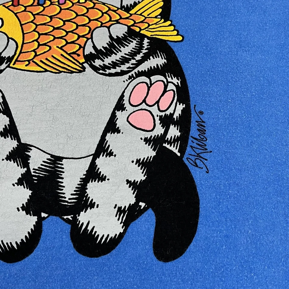 Vintage Kliban Crazy Shirts Cat Birthday Shirt Mens Large Blue Graphic Hawaii - Image 3 of 4