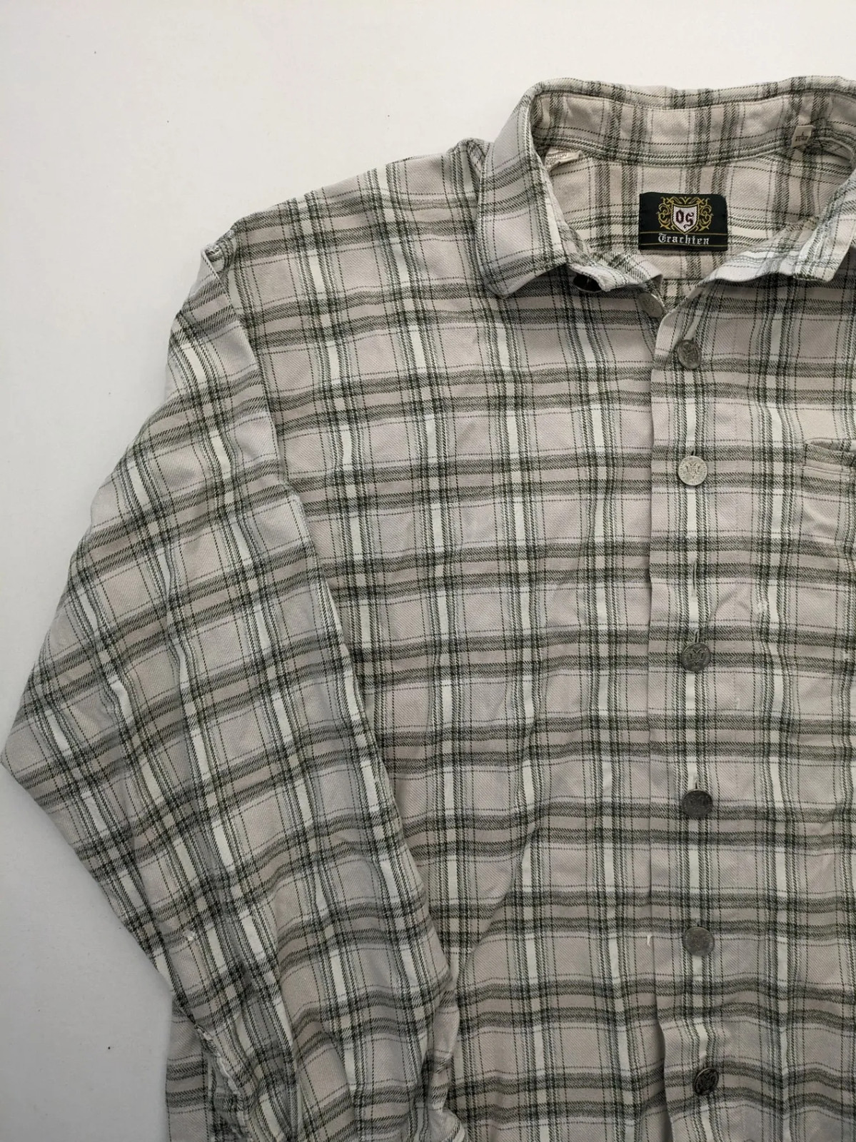 OS Trachten Herren Trachtenhemd Gr L 41/42 Kariert Langarm Beige Grün image 7