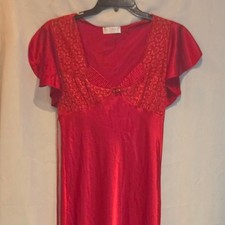 Vintage Val Mode Red Satin Lace Slip Gown - 1980s / Coquette romantic s/m