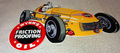 VINTAGE WYNN'S FRICTION PROOFING OIL ADDITIVE 12'' ENAMEL METAL GASOLINE CAR SIGN