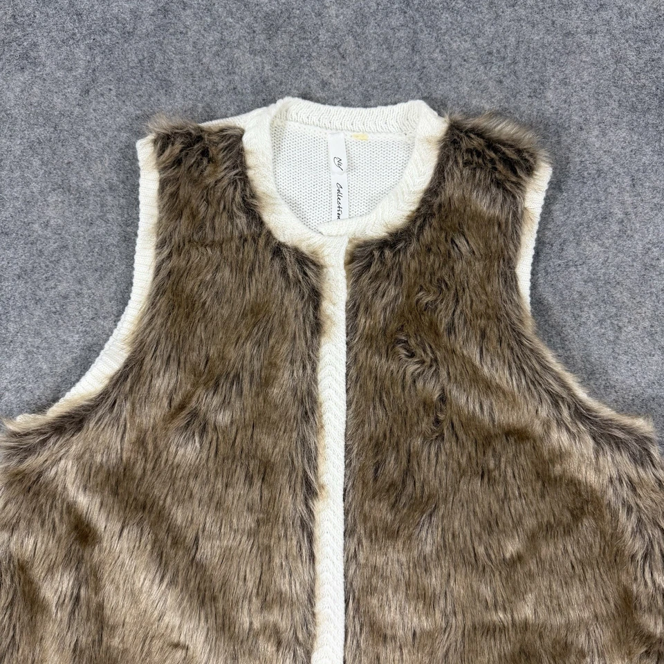 Chaleco tejido elástico manga piel sintética colección NY para mujer talla grande blanco marrón Foto 2 de 4