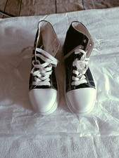 Mens Black & White High Top Lace-Up Canvas Sn...