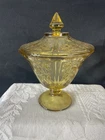 Vintage Federal Glass Amber Sharon Cabbage Rose Candy Dish With Lid
