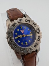 Vintage 1994 Guess Watch Women Blue Dial Rotating Bezel Leather Band- New Batter