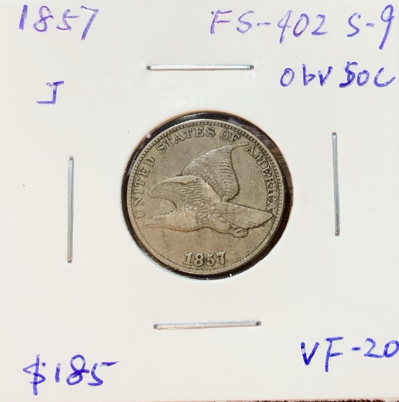 1857 Flying Eagle Cent Clash w/ Seated 50c FS-402 S-9 VF Uncertified