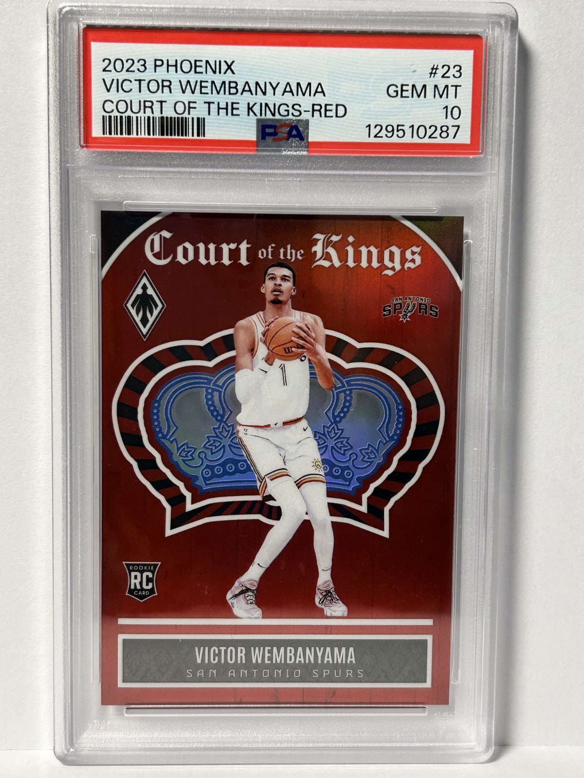 2023 Panini Phoenix Victor Wembanyama Court Of The Kings Red RC #23 /125 PSA 10