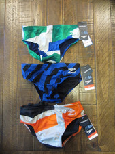 Lot Of 3 Mens Speedo Swim Briefs Size 28 Blue / Green / Orange Swimteam Suits