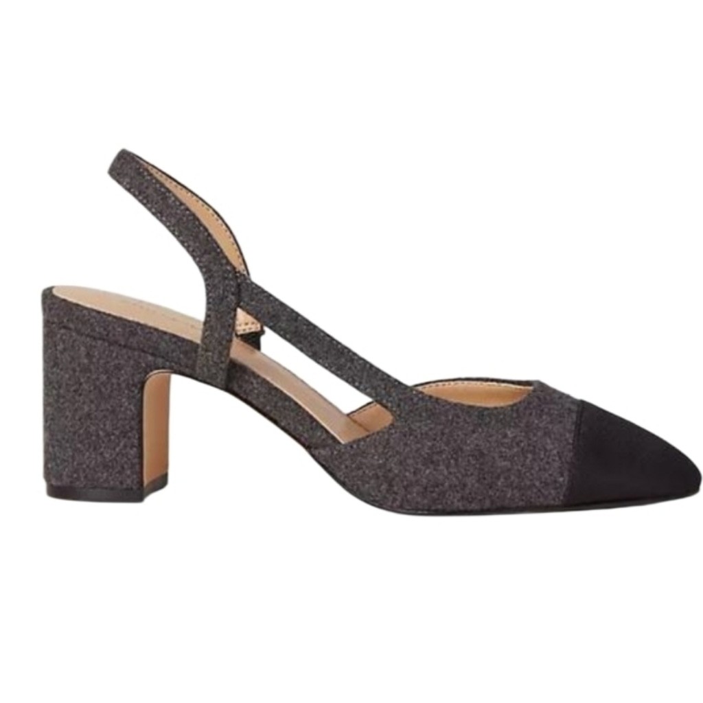NEW! ANN TAYLOR Grey And Black Cap Toe Slingback Heels 11.