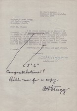 AMOS ALONZO STAGG - AUTOGRAPH NOTE SIGNED CO-SIGNED BY: A. M. WEYAND