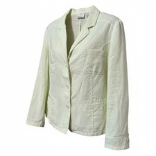 Chicos Light Green 100 Linen Blazer Jacket Size 2 Large Button Front Pockets