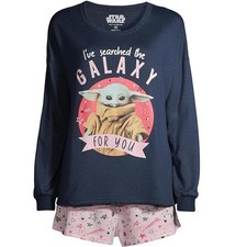 Womens Star Wars Grogu Searched The Galaxy Pajamas Top  Shorts Size L 12/14 NWT