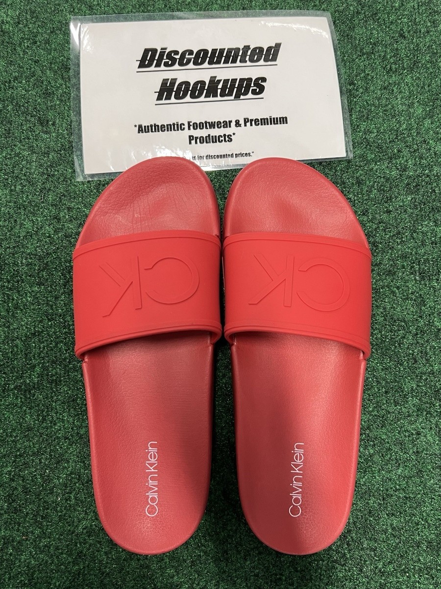 CALVIN KLEIN Maivian Logo Slides Mens Size 11 All Red | All  display picture 1