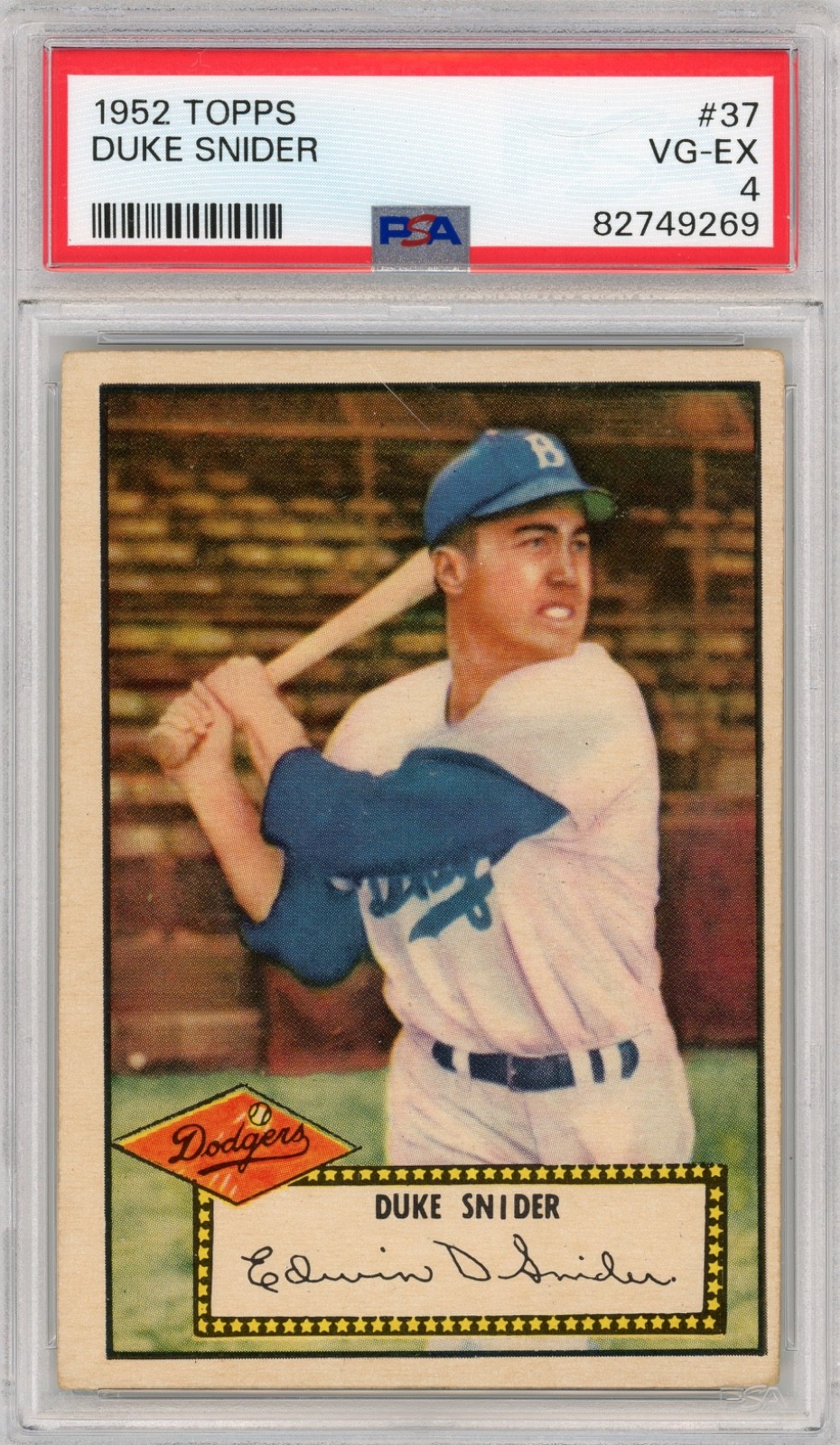 1952 Topps Duke Snider #37 - PSA 4 VG-EX - Brooklyn Dodgers - Nice Card!