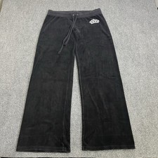 VTG Juicy Couture Pants Womens Large Black Velour Crown Logo Lounge Flared Y2K