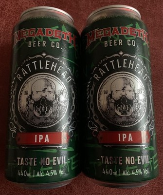 Megadeth Rattlehead IPA Taste No Evil Bier zwei leere saubere Dosen Dave Mustaine UK