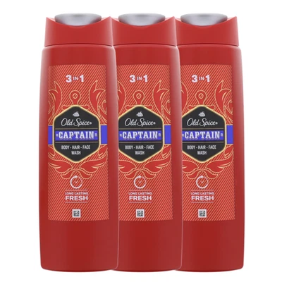 3 x Old Spice Captain 3 in1 Shower Gel & Shampoo Body Hair Face for 250ml each