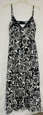 Bobbi Rocco Floral White/Tan Spaghetti Strap Lined Maxi Dress Boho Sz L