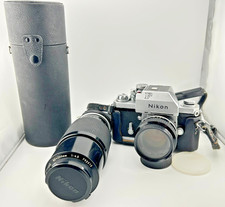 Vintage Nikon F Black/Silver 35 mm Camera with telephoto lens
