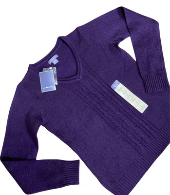 Laura Scott Sweater Womens S V-Neck Cable Knit Long Sleeve NWT