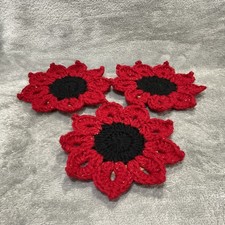 Valentines Handmade Crochet red sunflower drink coasters/trivets set of 3 flower