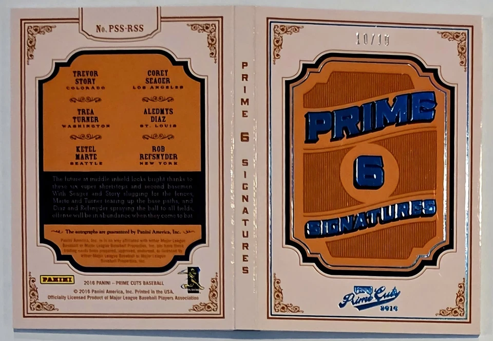 Corey Seager Ketel Marte Trea Turner 2016 Prime Cuts 6 firmas automático 10/10 Foto 2 de 3