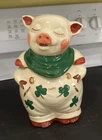 VINTAGE SHAWNEE "GOLD SHAMROCK" SMILEY PIG COOKIE JAR