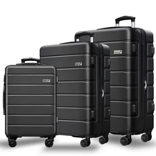 Keytang Explorer 3 Piece Luggage Set - Lightweight Expandable Hardshell, Black