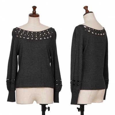 Sybilla Angola Blended Lace Neck Knit Sweater Size L(K-128446)