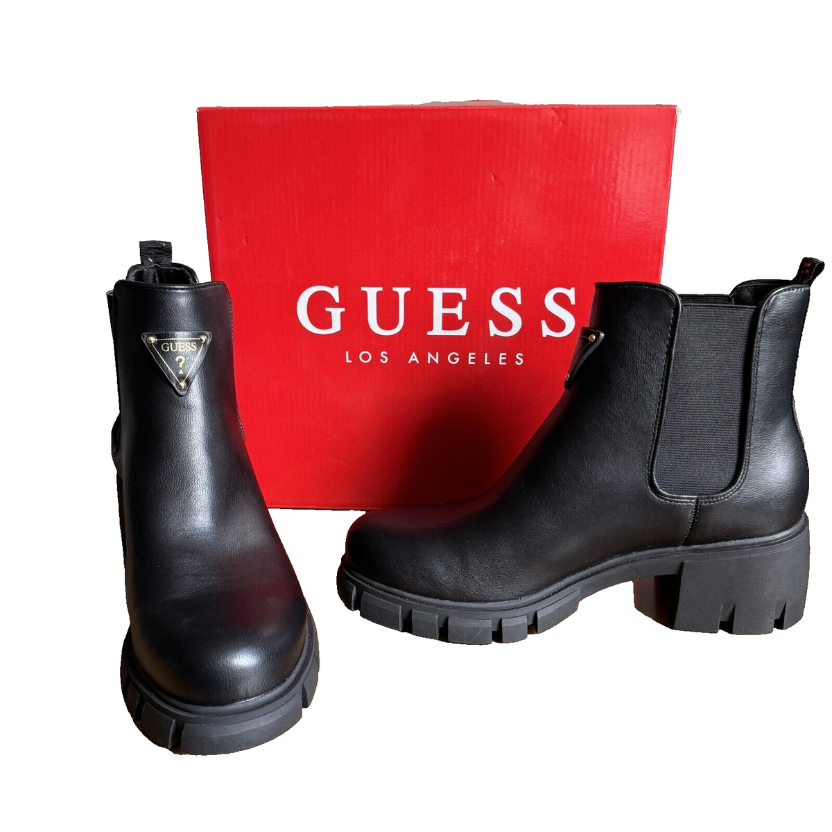 GUESS Hestia Black Lug Sole Pull On Ankle Boot Women's Sz 10M NIB