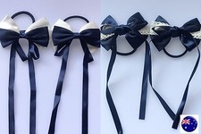 1 PAIR Girl Bow Ribbon Back To School Hair accessory Ponytail Holder Scrunchies