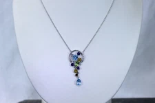Stunning 14K Rainbow Gemstone Party Color Halo Diamond Necklace- 14295