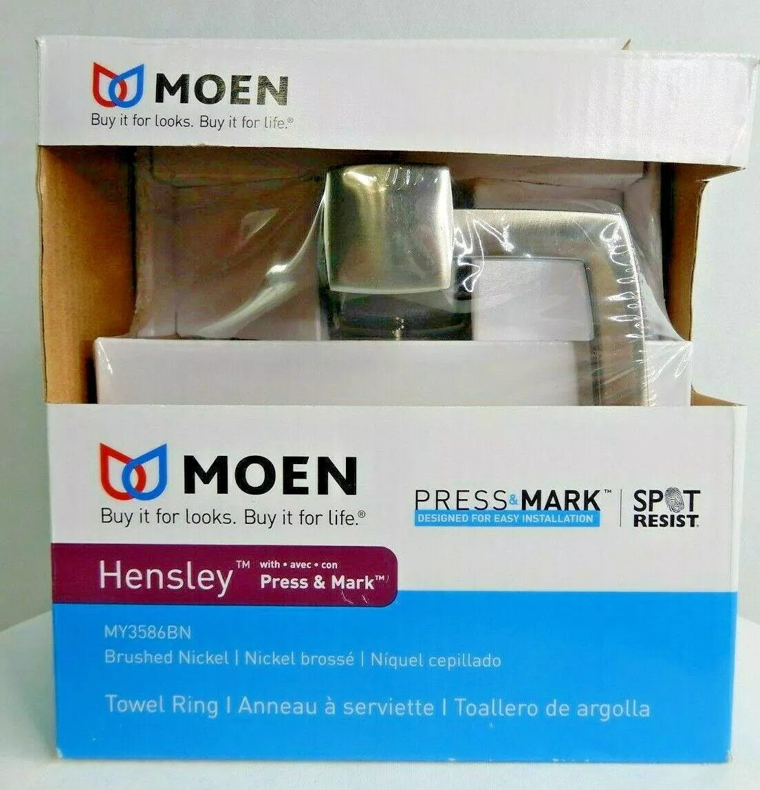 Moen Hensley MY3586BN Press-N-Mark Towel Ring in Brushed Nickel NEW