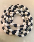VTG Art Deco Faceted & Milk Art Glass NAVY & WHITE  Beads Flapper Necklace 48"