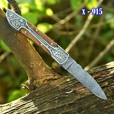 Damascus Knife CAMPING TACTICAL Folding blade Pocket Knife Belt Sheath Skinning