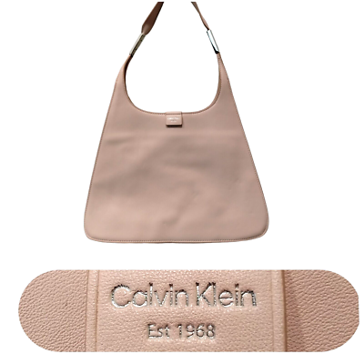 Calvin Klein Pink Solid Leather Hobo Shoulder Bag Magnetic Calvin Klein Pink Solid Leather Hobo Shoulder Bag Magnetic