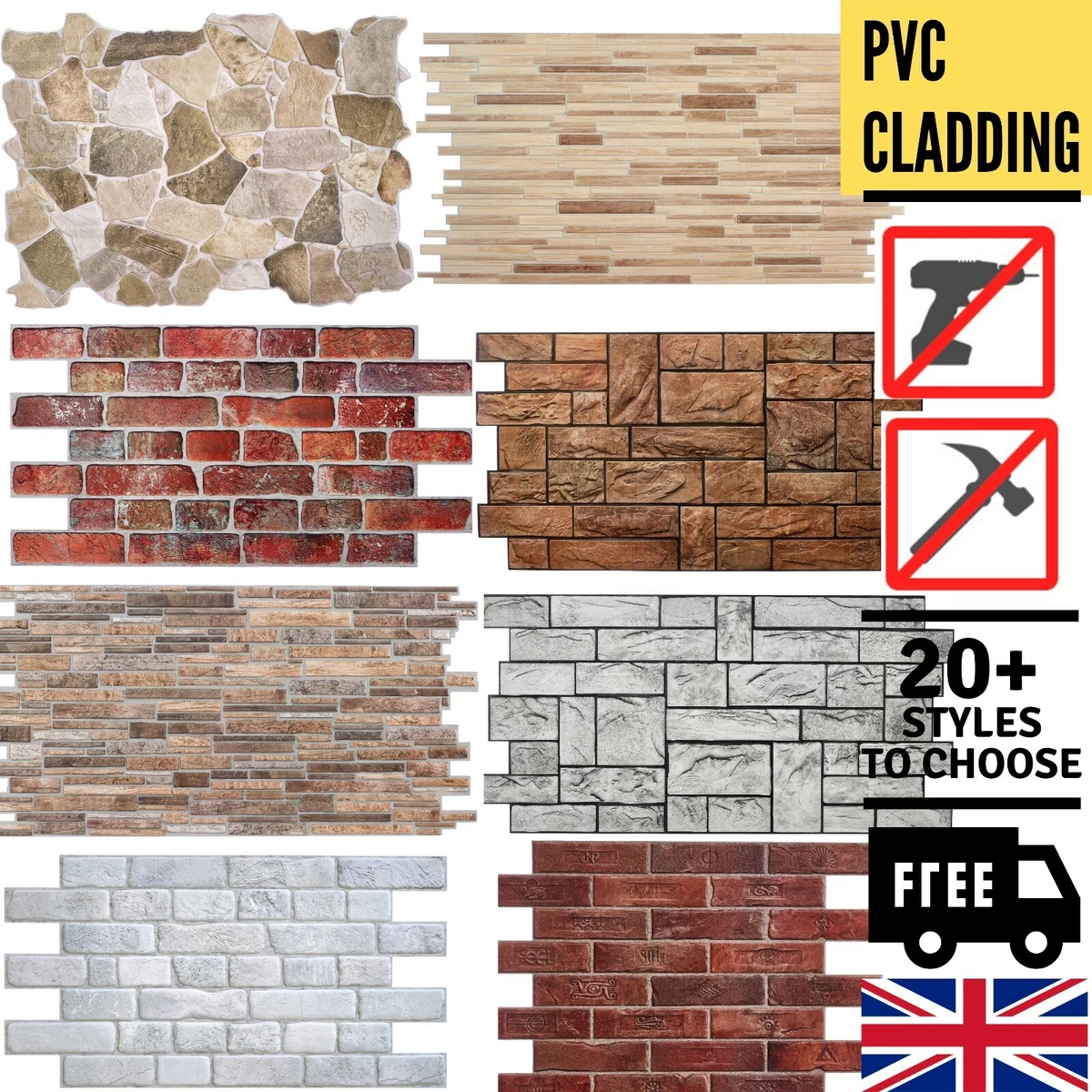 Panel Wall Stone PVC Cladding Tiles 3D Effect Wall Covering Panels  Decorative