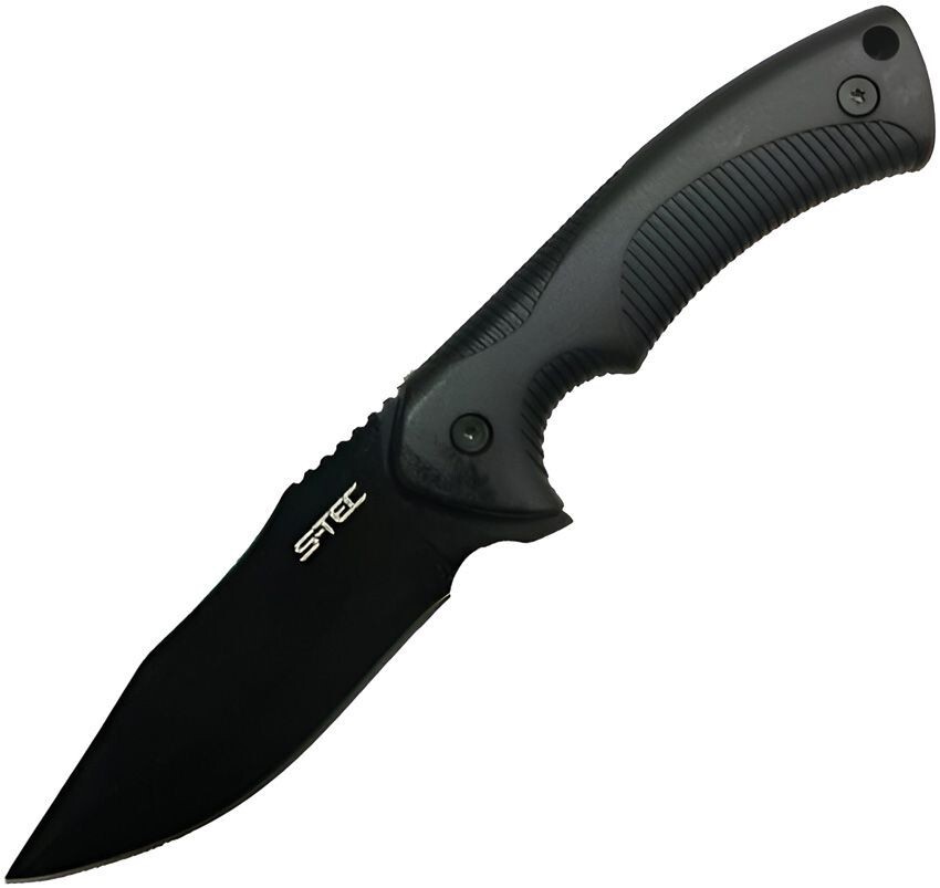 S-TEC Fixed Knife 5 Black Finish Stainless Steel Blade Black Textured ABS Handle