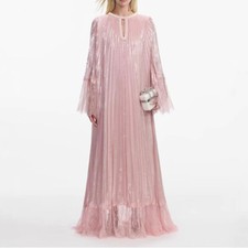 French Lace Patchwork Long Dress Spring New Womens Pearl Round Neck Loose Dress