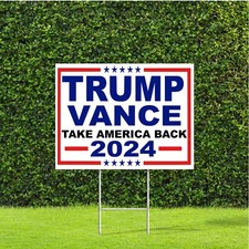 Trump Vance Take America Back 2024 Red White Blue Large Yard Sign w H Stake
